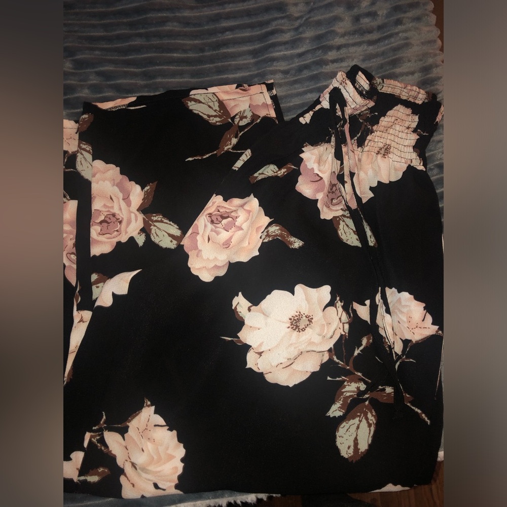 Floral Black and Pink Pants
